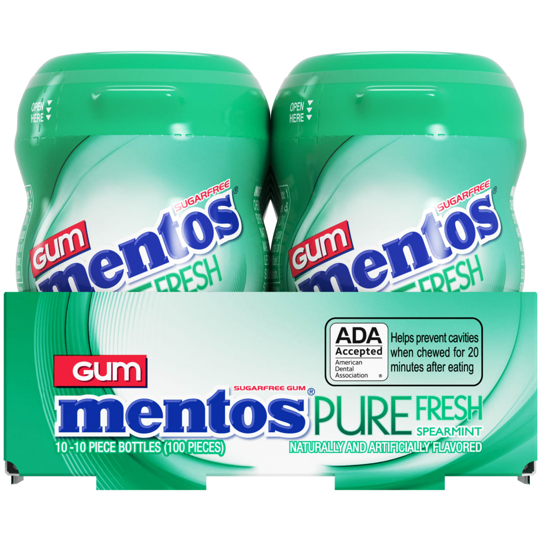 Mentos Gum Pure Fresh Sugar Free Chewing Gum Spearmint 10 pc Nano Bottles - 10 Pack