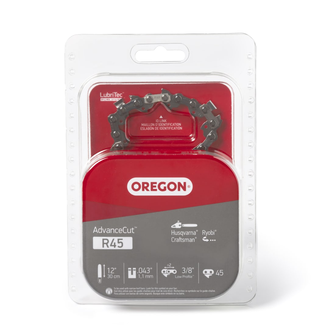 Oregon R45 AdvanceCut Chainsaw Chain for 12-Inch Bar -45 Drive Links – fits Echo, Makita, Craftsman, Husqvarna, Ryobi and more