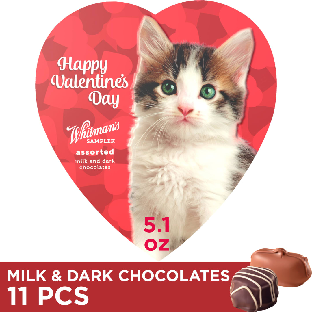 WHITMAN'S SAMPLER Valentine's Day Pet Heart Assorted Milk & Dark Chocolate Candy Gift Box, 5.1 oz.