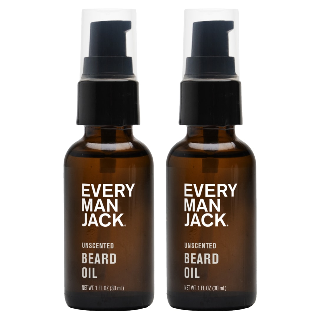 Every Man Jack Unscented Beard Oil for Men - Fragrance Free for Sensitive Skin - Naturally Moisturizes and Softens Beard w/Shea Butter & Argan Oil - 1 fl oz (2 pack)