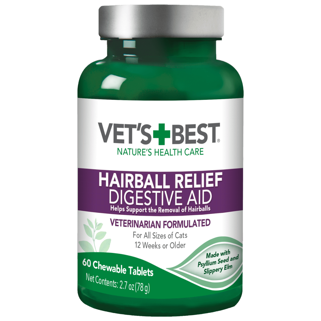 Vet’s Best Cat Hairball Relief Digestive Aid | Vet Formulated Hairball Support Remedy | Classic Chicken Flavor | 60 Chewable Tablets