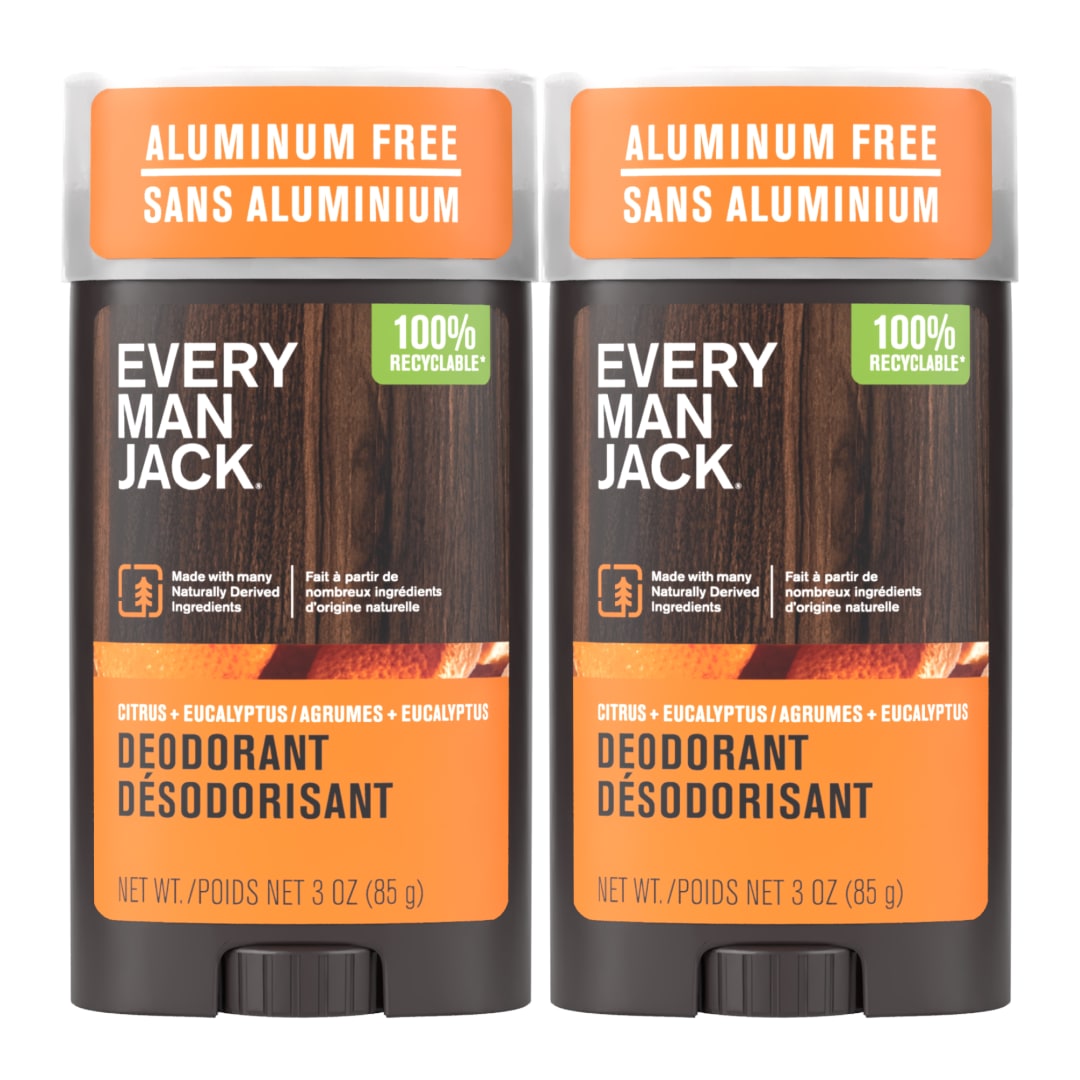 Every Man Jack Citrus + Eucalyptus Men’s Deodorant - Stay Fresh with Aluminum Free Deodorant For all Skin Types - Odor Crushing, Long Lasting, with Naturally Derived Ingredients - 3oz (2 Pack)