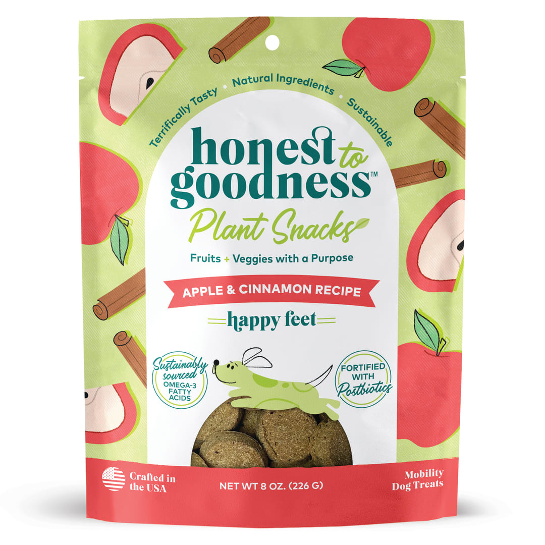 Honest To Goodness™ Plant Snacks Happy Feet Apple &amp; Cinnamon Recipe Dog Treats, Enriched with Omega 3s &amp; Postbiotics, 8oz 8 oz Bag