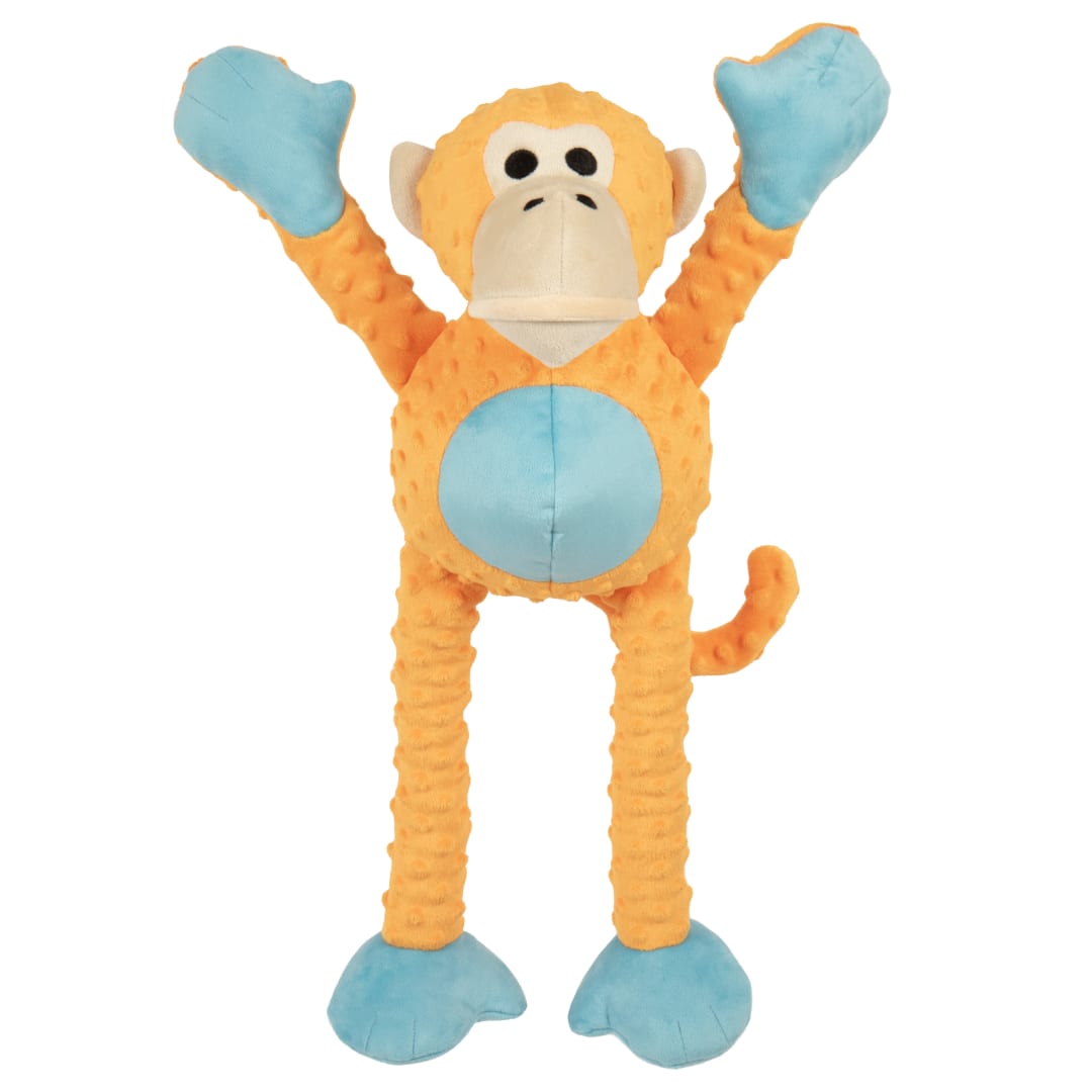 goDog Jumbo Monkey Squeaky Plush Dog Toys with Durable Chew Guard Technology, Orange