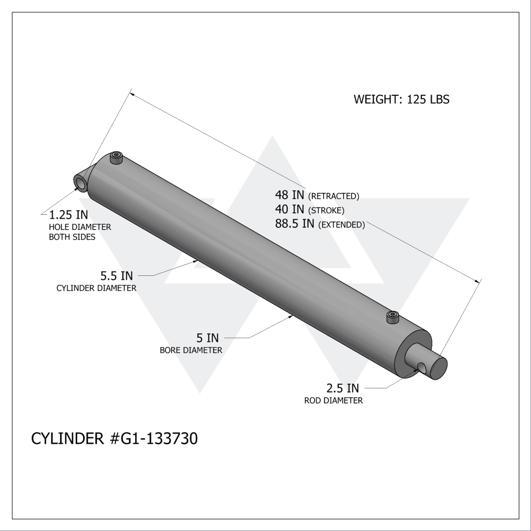 Galbreath™ Hydraulic Non-Bypass Cylinder (5" X 2.5" X 40")