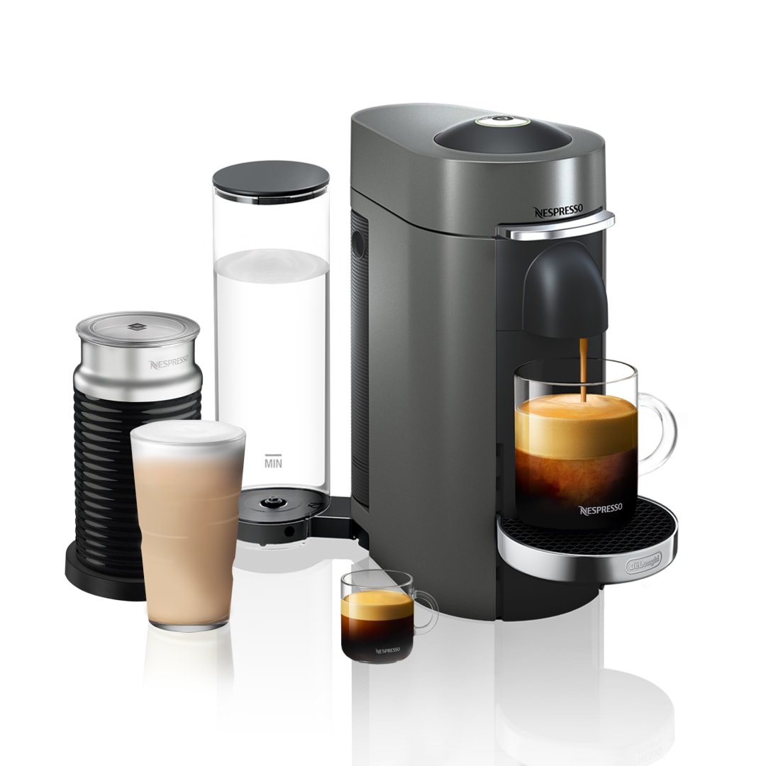 Nespresso Vertuo Plus Deluxe Coffee and Espresso Maker by De'Longhi, Titan with Aeroccino Milk Frother