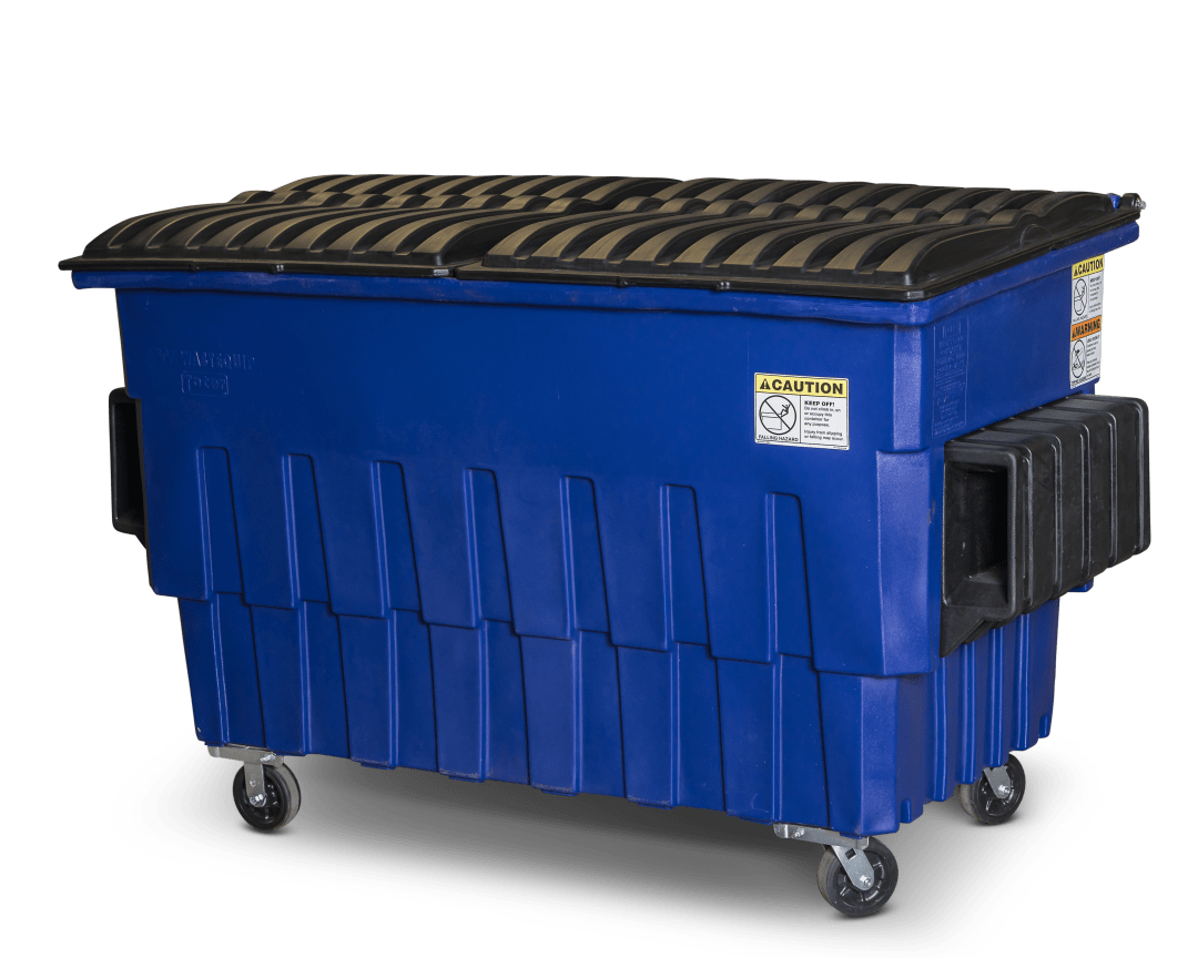 2 Cubic Yard 1000 lbs. Capacity Front Load Container (2 Standard Casters and 2 Swivel Casters) - Blue