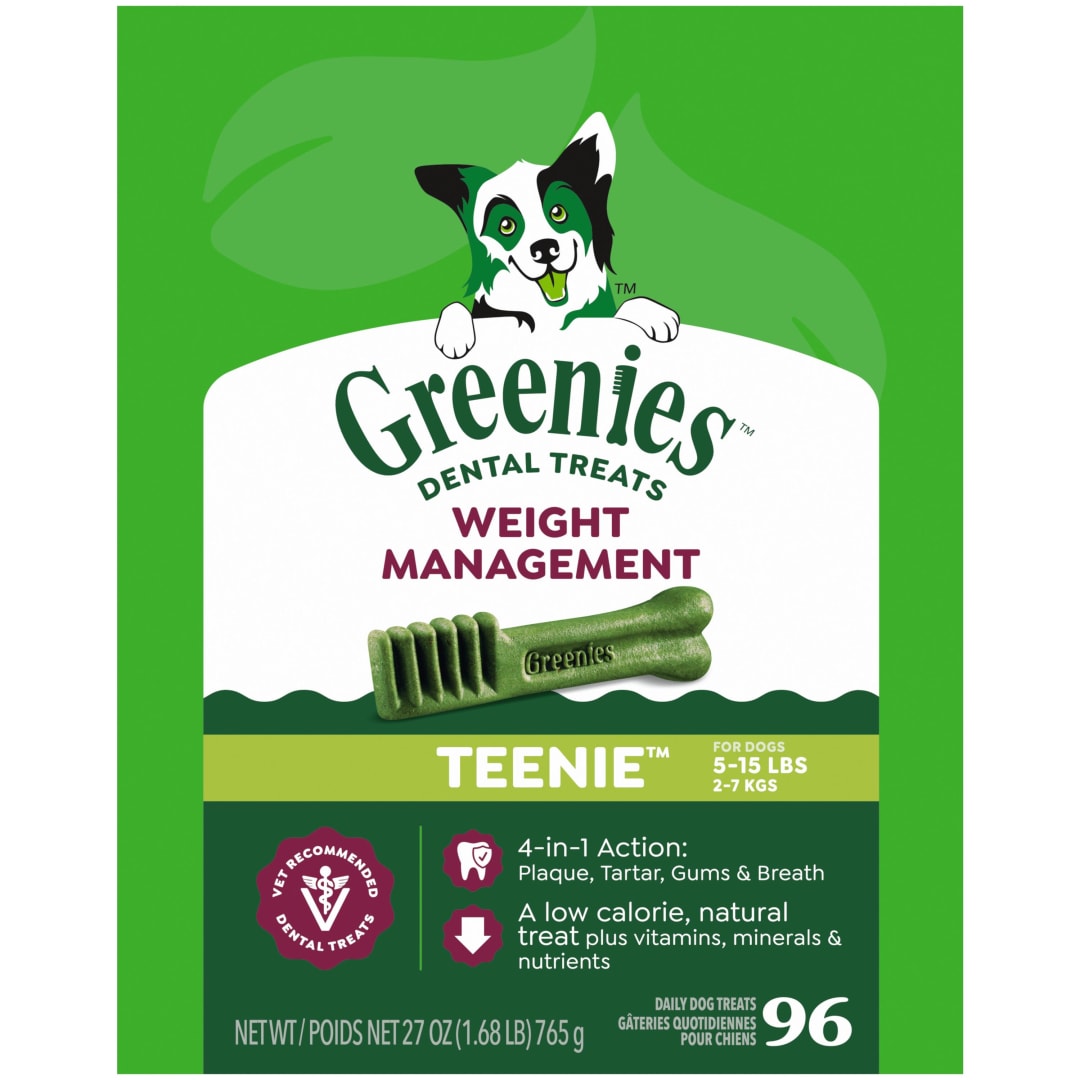 GREENIES Weight Management TEENIE Natural Dog Dental Care Chews Weight Control Dog Treats, 27 oz. Pack (96 Treats)