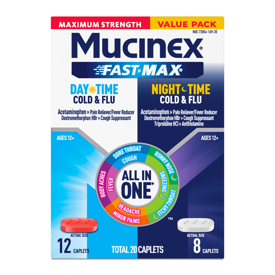MUCINEX® FAST-MAX® Daytime Cold & Flu & Nighttime Cold & Flu Caplets - 24/20 ct.