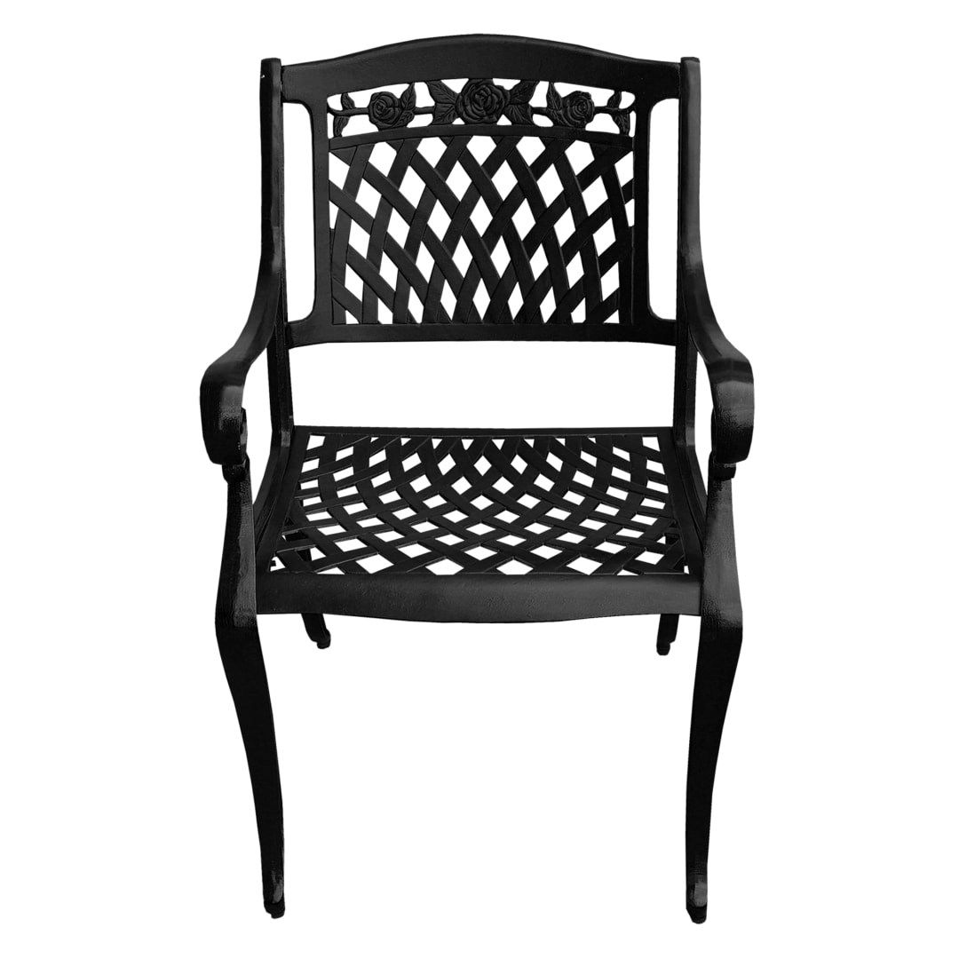 Ornate Traditional Outdoor Cast Aluminum Black Rose Patio Dining Chair