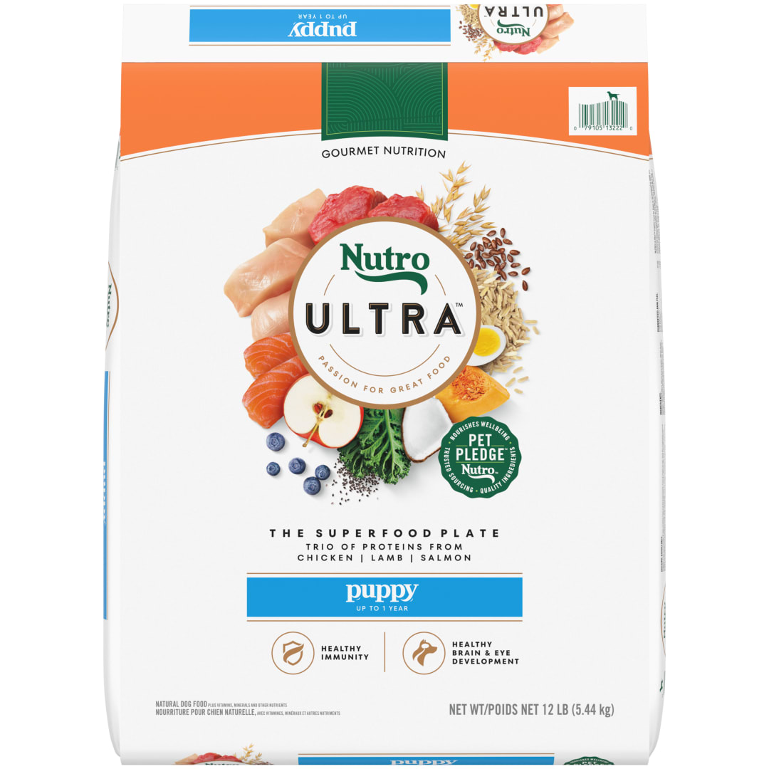 Nutro Ultra High Protein Dry Puppy Food, Trio of Proteins from Chicken, Lamb and Salmon, 12 lb Bag
