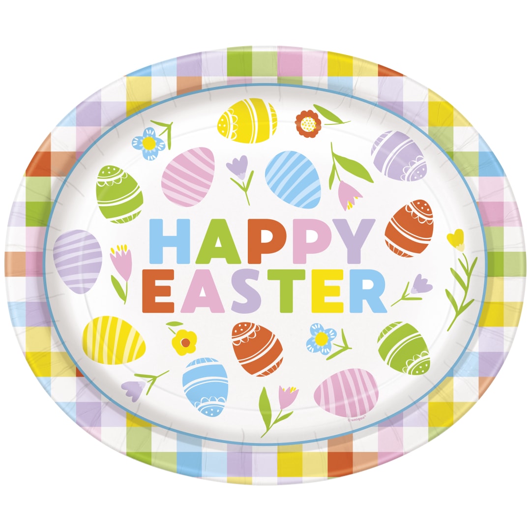 Colorful Gingham Easter Oval 12" Plates, 8ct