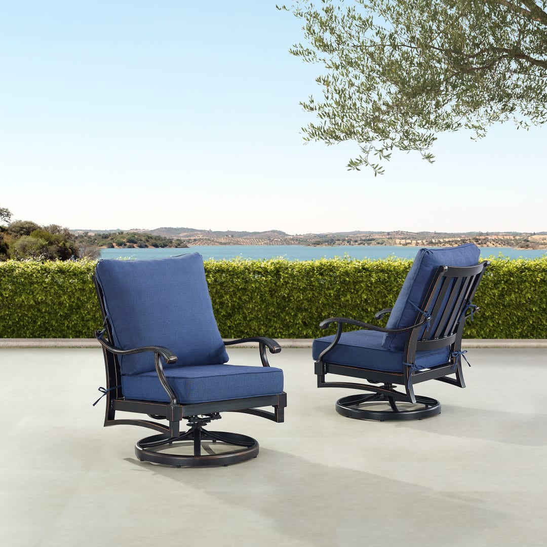 Pair of Black Aluminum Patio Deep Seating Swivel Rocker Club Chairs with Cushions