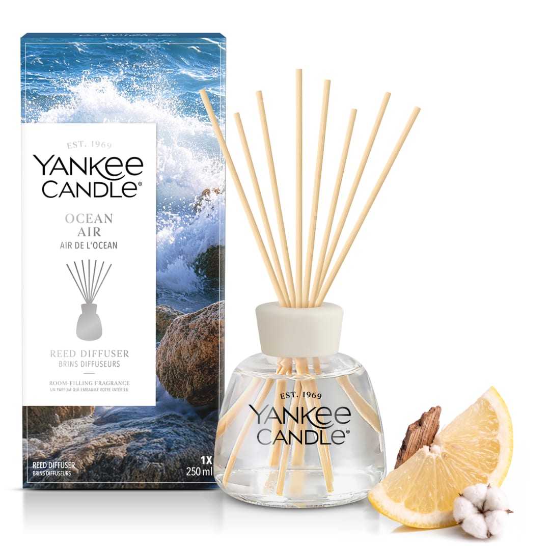 Yankee Candle Difusor de caña perfumado, Ocean Air, 250 ml | Ambientadores de hogar, Hasta 18 semanas de fragancia, regalos originales para mujer