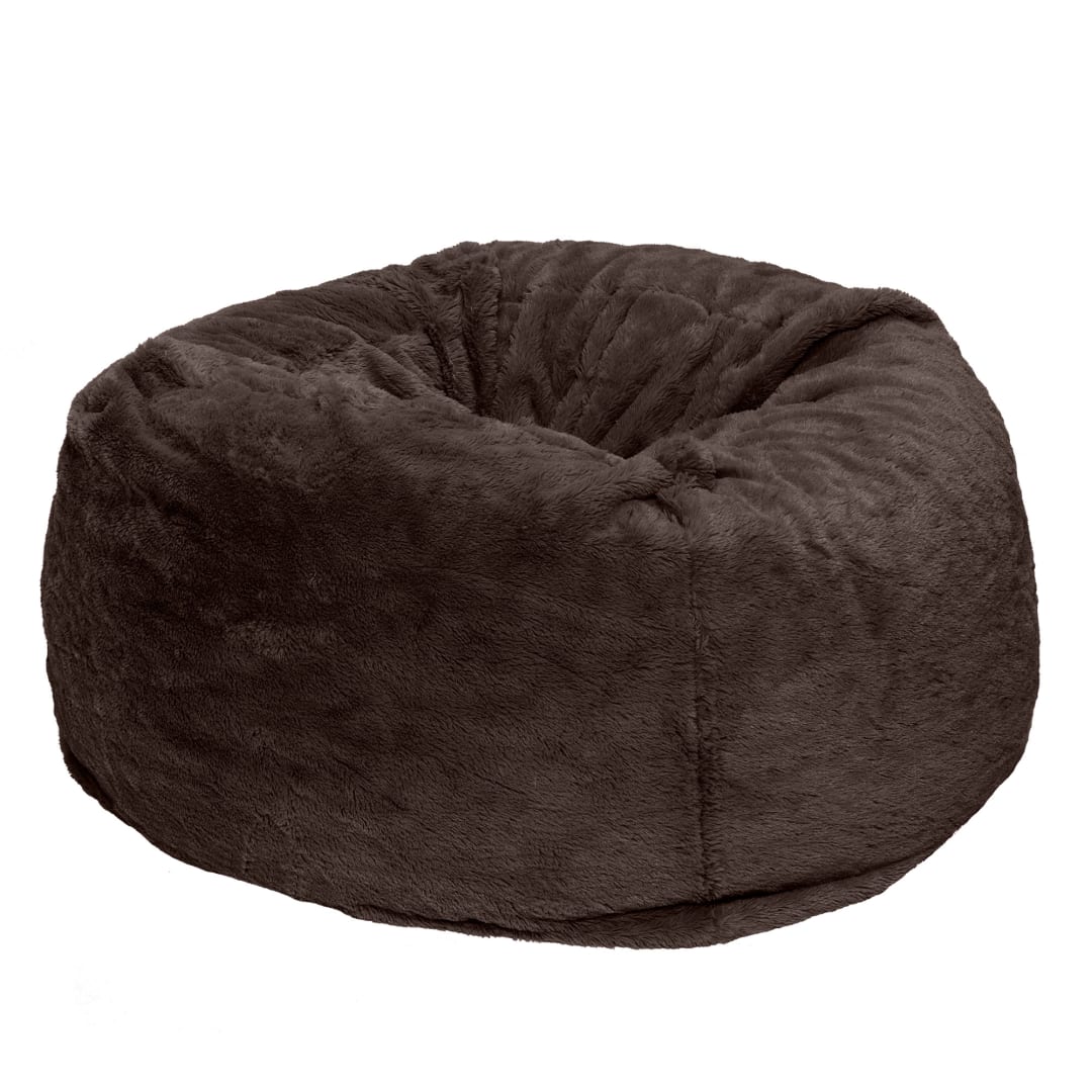 FurHaven Plush Faux Fur Orthopedic Fur Ball Dog Bed, Refillable Beanbag-Style, Espresso, Medium