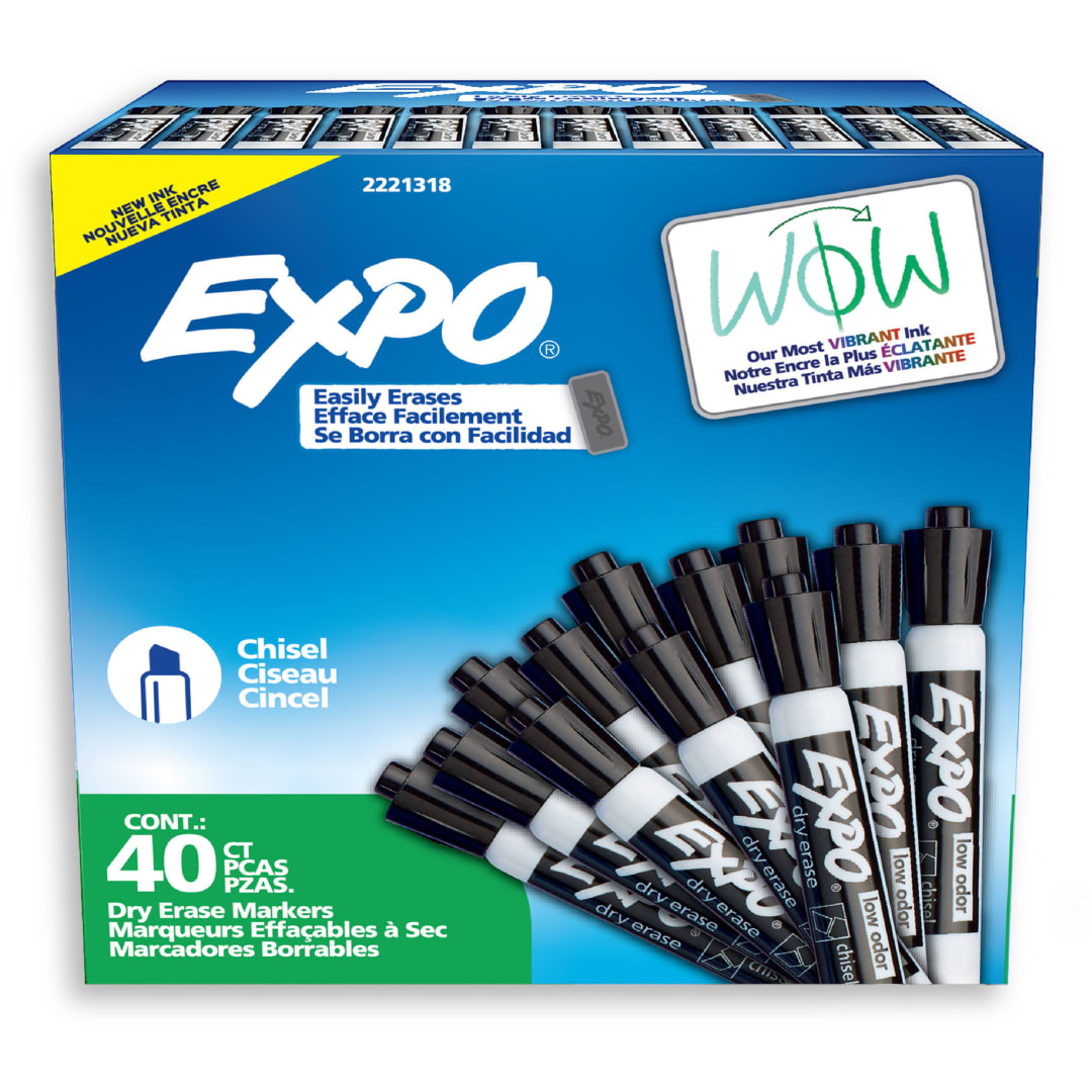 EXPO®Dry Erase Markers, Low Odor Ink, Black, Chisel Tip, 40 Count