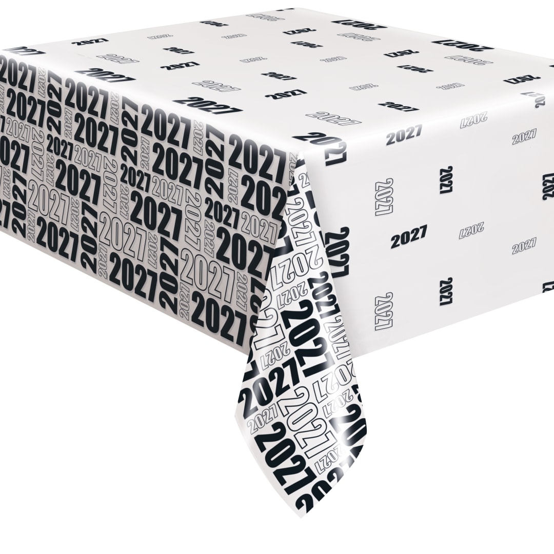 Clear "2027" Rectangular Plastic Table Cover, 54" x 108"
