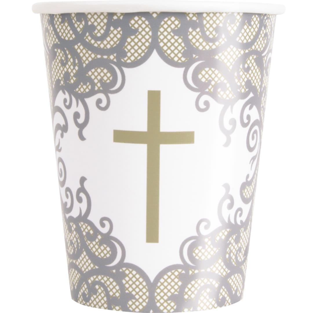 Fancy Gold Cross 9oz Paper Cups, 8ct