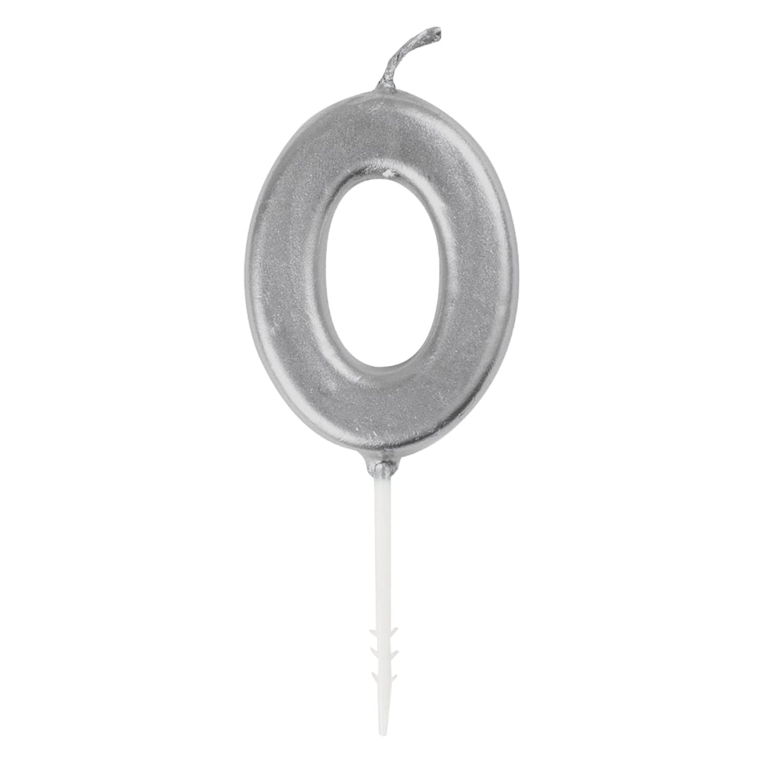 Mini Metallic Silver Number 0 Pick Birthday Candle