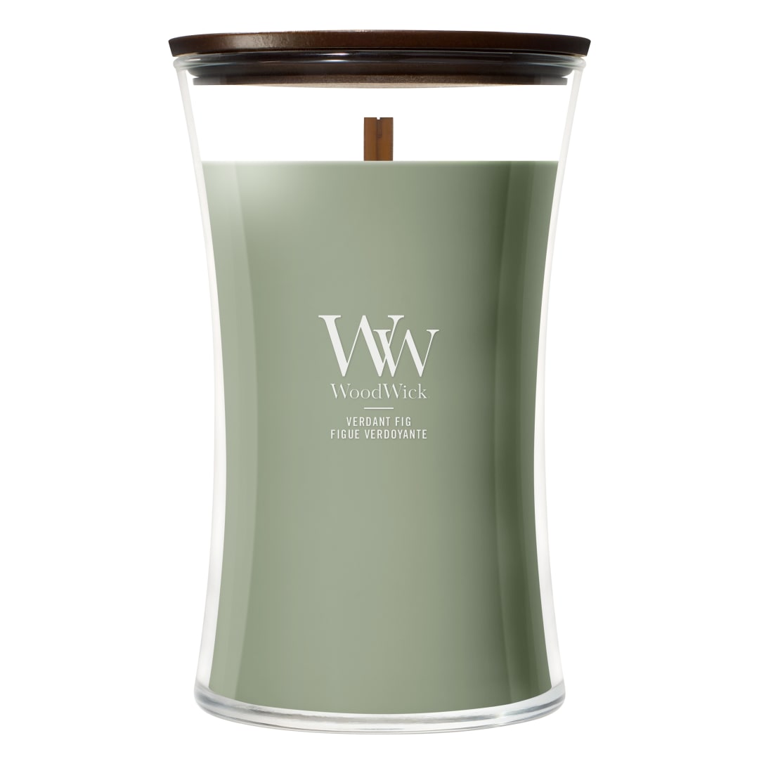 WoodWick Vela perfumada | Vela grande en forma de reloj de arena | Verdant Fig | Regalos perfectos para mujeres
