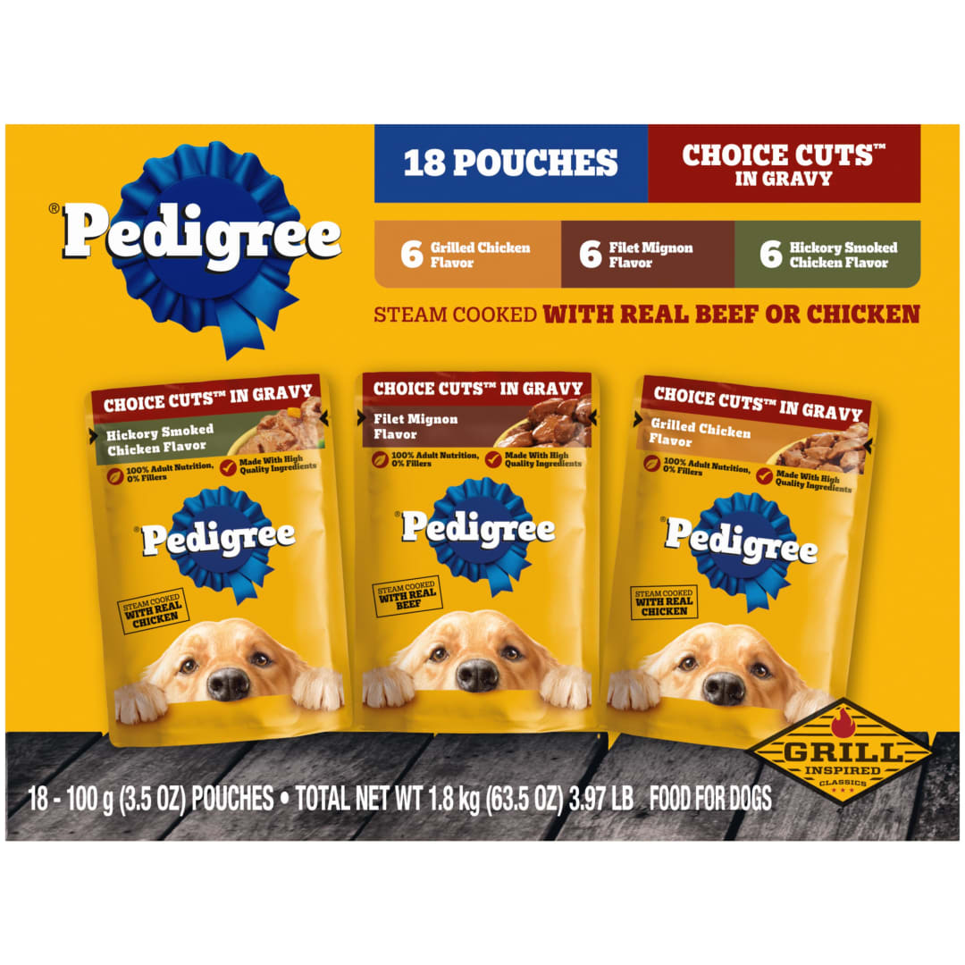 Pedigree Choice Cuts In Gravy Adult Soft Wet Dog Food Variety Pack, 3.5 oz Pouches (18 Pack)