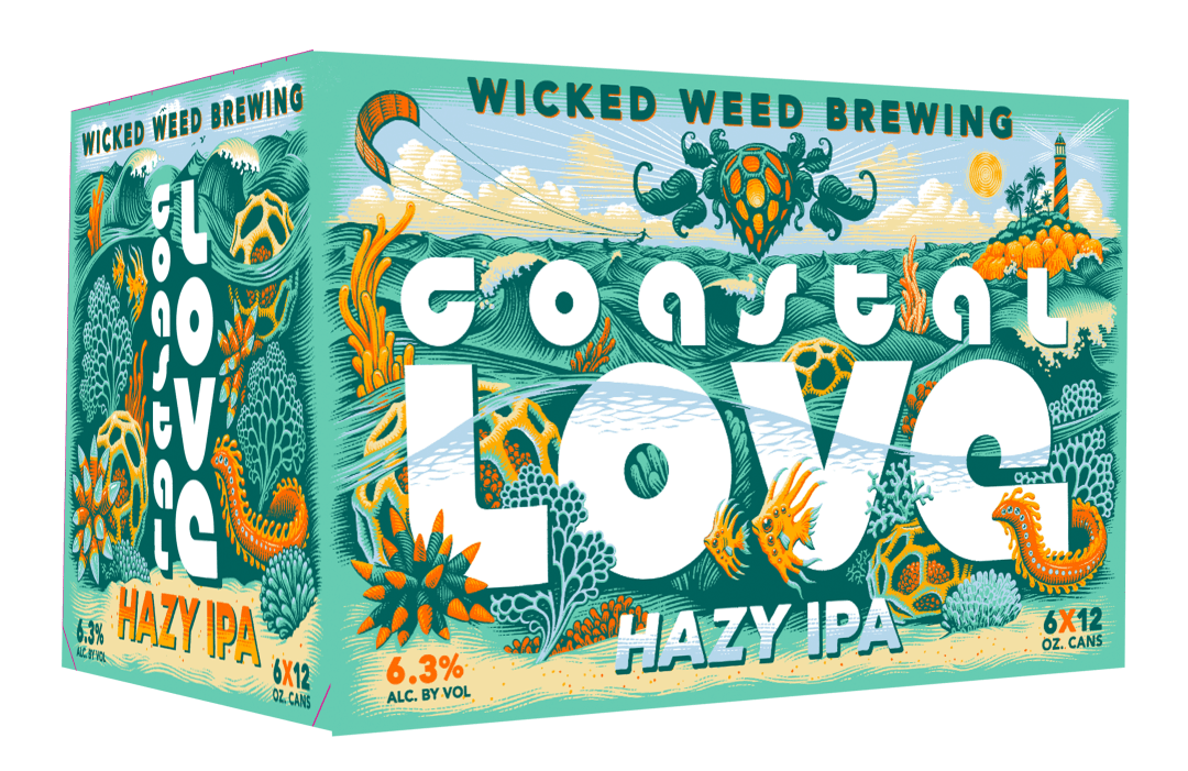 Wicked Weed Brewing Coastal Love Hazy IPA Beer, 6 Pack 12 fl. oz. Cans, 6.3% ABV