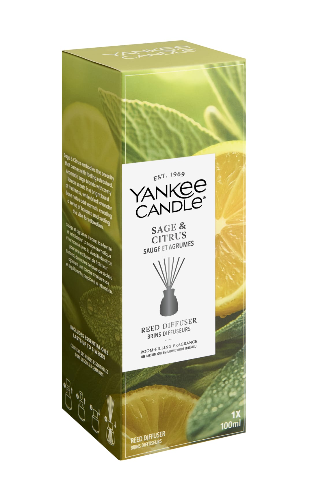Yankee Candle Difusor de varillas | Sage & Citrus | Para espacios pequeños a medianos | Hasta 10 semanas de fragancia