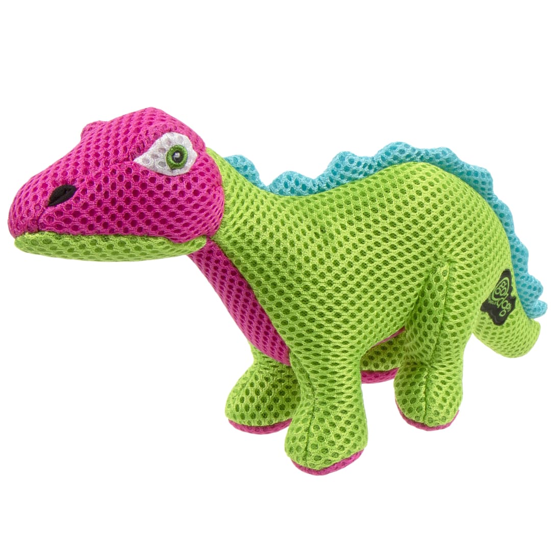 goDog Double Chew Guard Technology Dino Spike Squeaky Plush Dog Toy, Green, Small