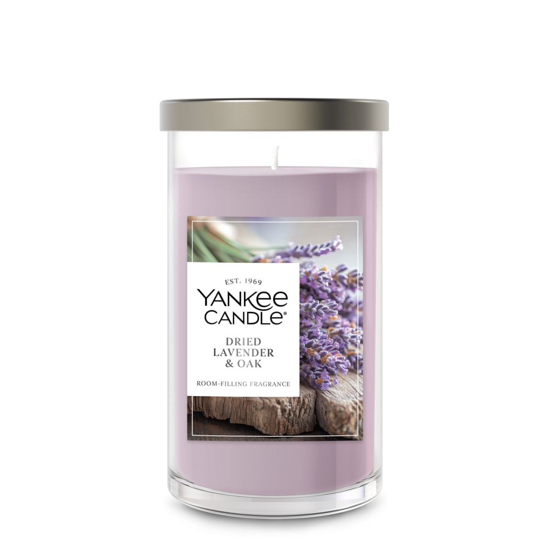 Yankee Candle® Medium Pillar Scented Candle with up to 115 Hour Burn Time, Premium Plant Wax Blend for Consistent Burn, 14.25 oz Pillar Candle with Room Filling Fragrance, Dried Lavender & Oak