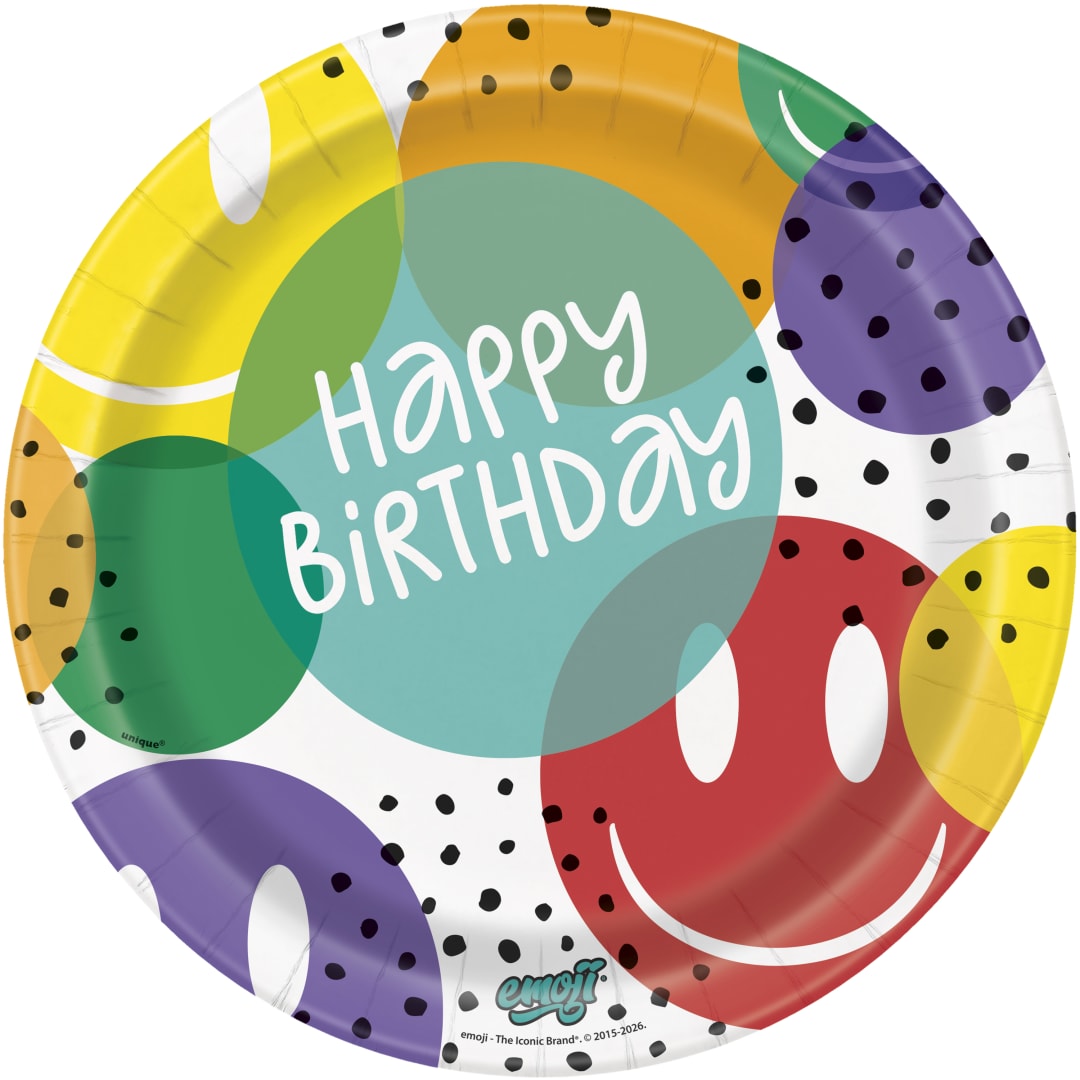 Emoji "Happy Birthday" Round 9" Dinner Plates, 8ct