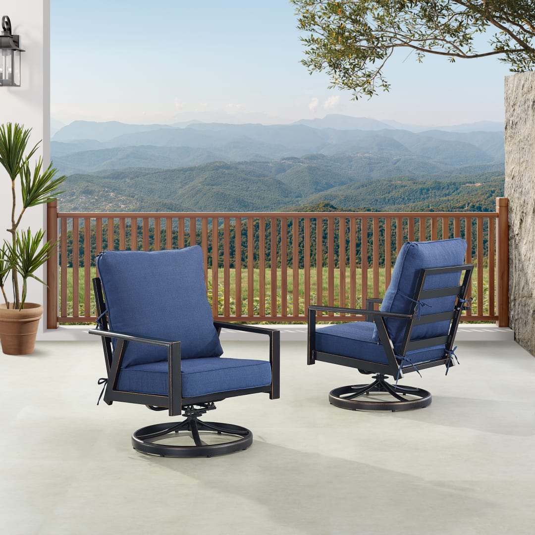 Pair of Black Aluminum Patio Deep Seating Swivel Rocker Club Chairs with Cushions