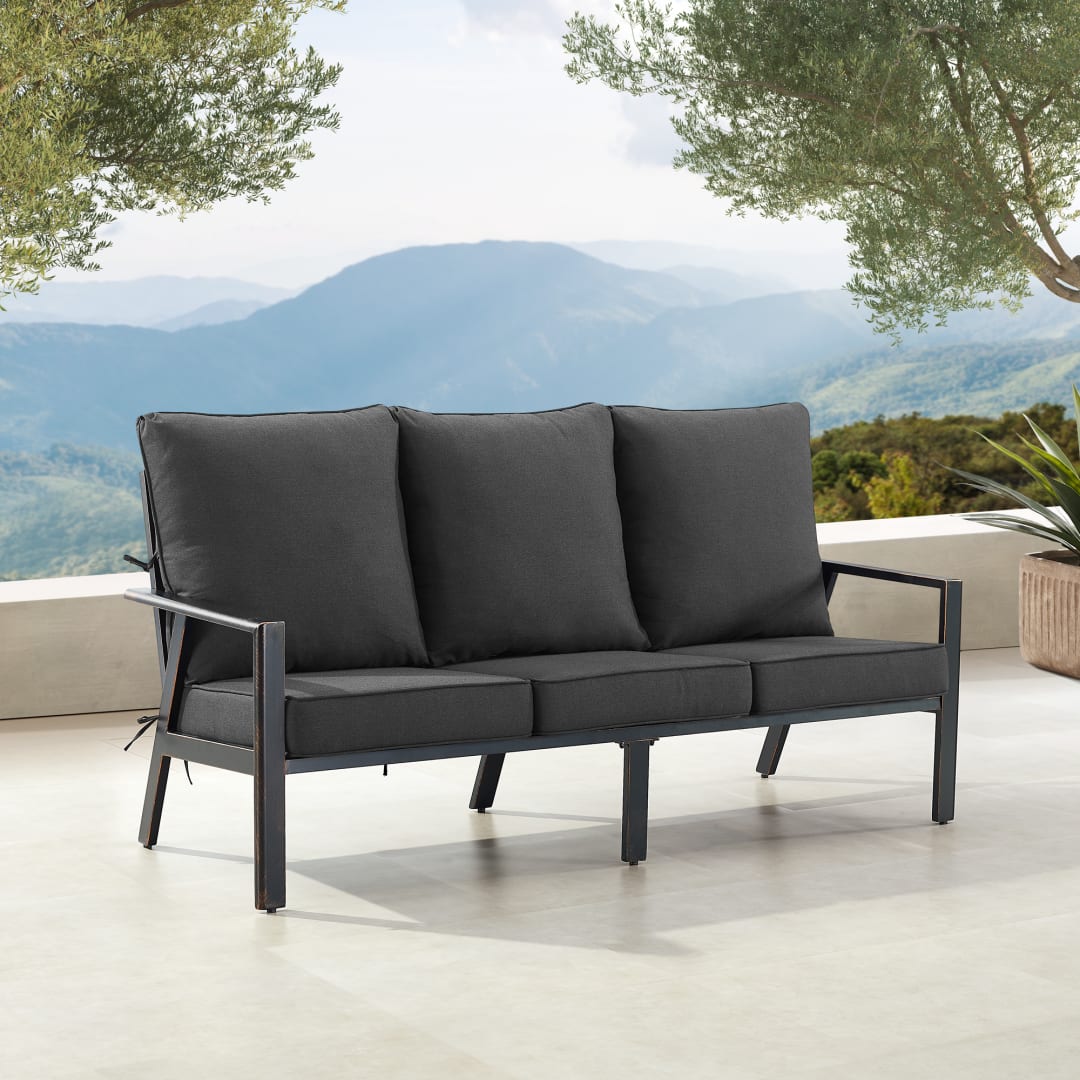 Black Aluminum Patio Deep Seating Sofa with Cushions