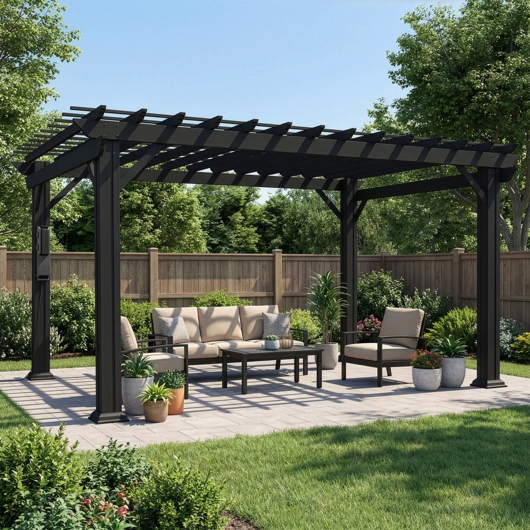 Stratford Pergola Black-14x12