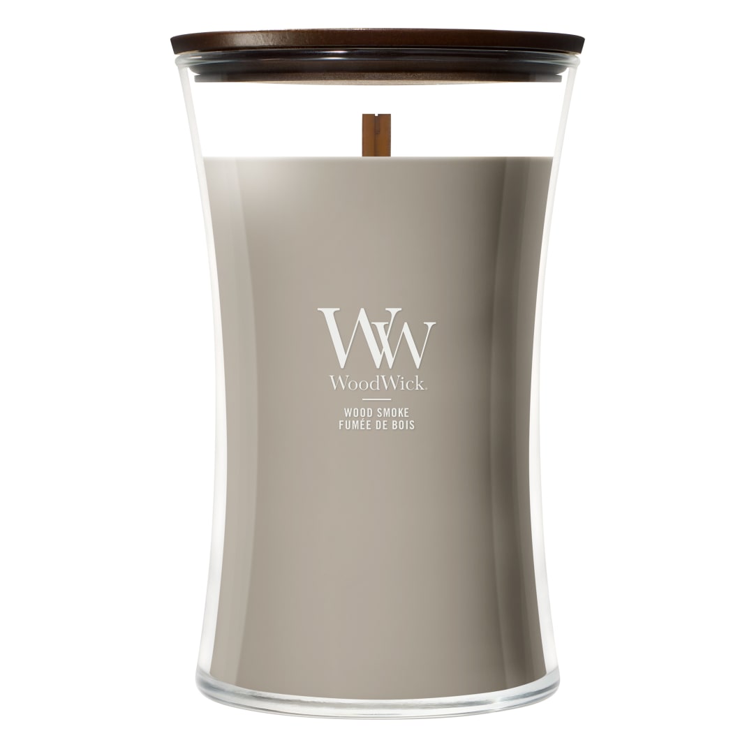 WoodWick Vela perfumada | Vela grande en forma de reloj de arena | Wood Smoke | Regalos perfectos para mujeres