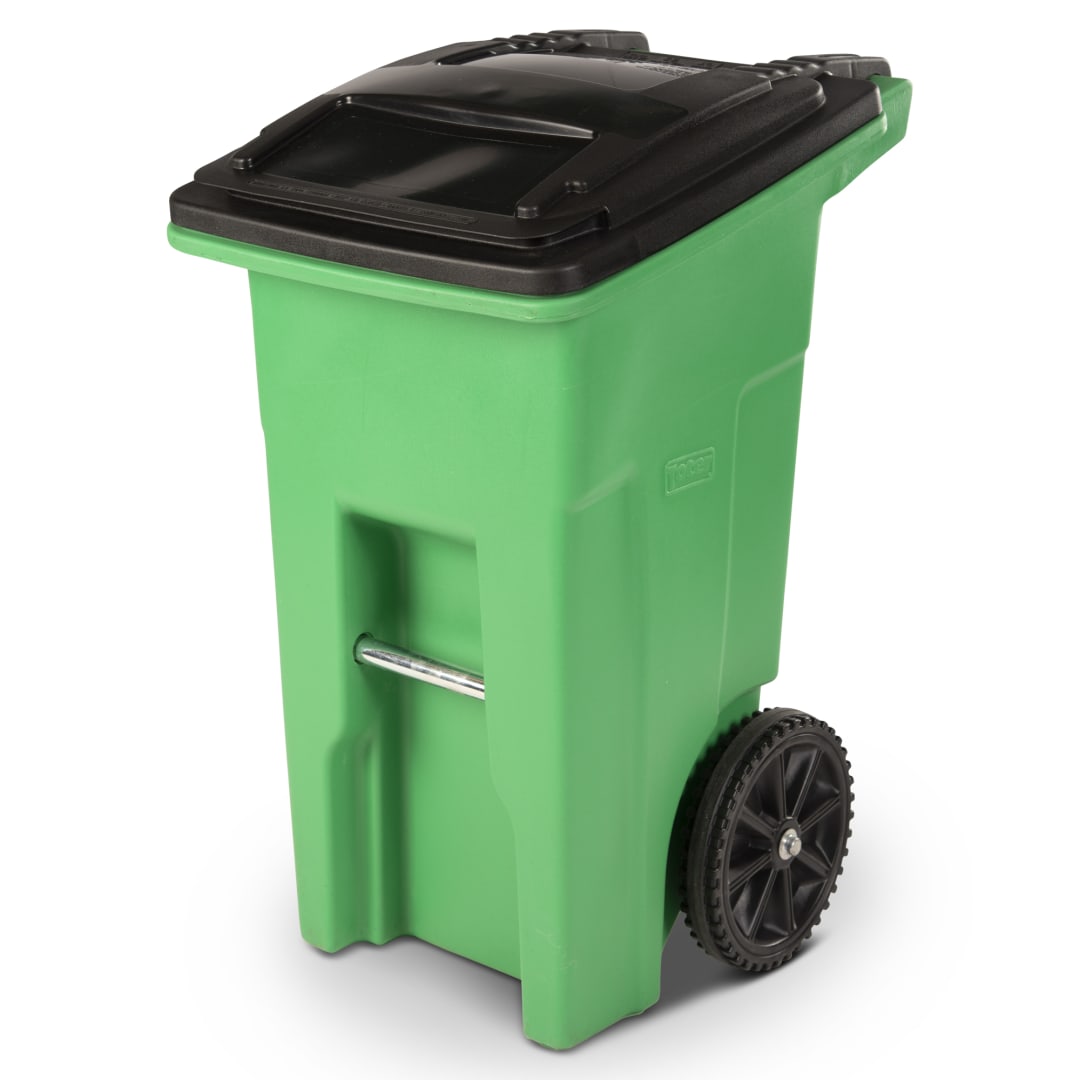 24 Gal. Lime Green Organics Trash Can with Two Wheels and Black Lid