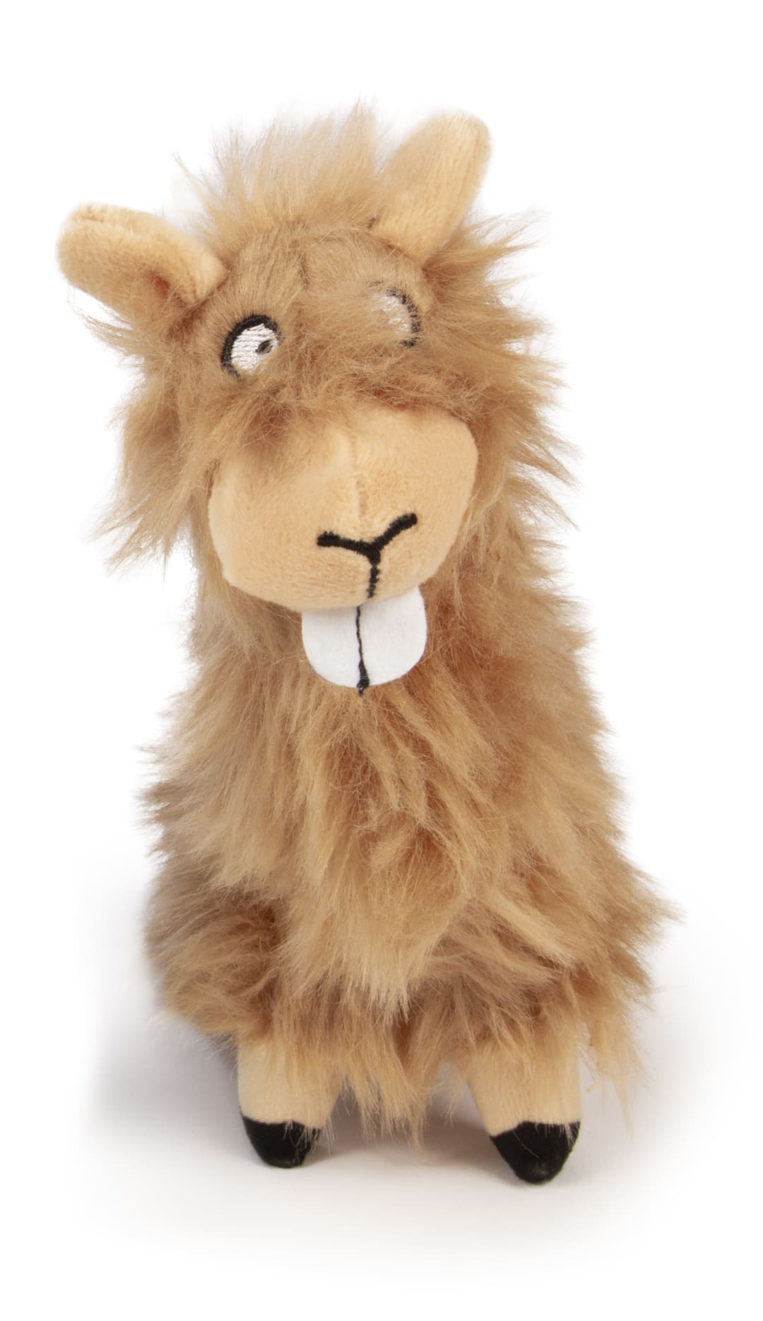 goDog Buck Tooth Llama Squeaker Dog Toy, Chew Resistant, Durable Plush, Soft, Tough, Reinforced Seams, Tan, Small