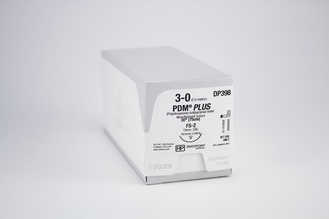 PDM Plus Antibacterial PDO Suture, USP 3-0 with 19mm FS-2 Reverse Cutting 3/8 Circle Needle, Violet, 75cm, Sterile
