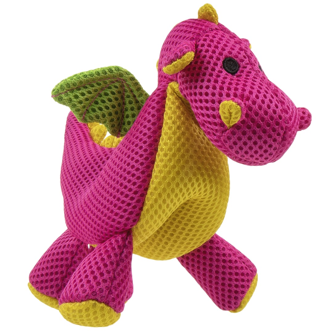 goDog Double Chew Guard Technology Dragons Squeaky Plush Dog Toy, Pink, Small