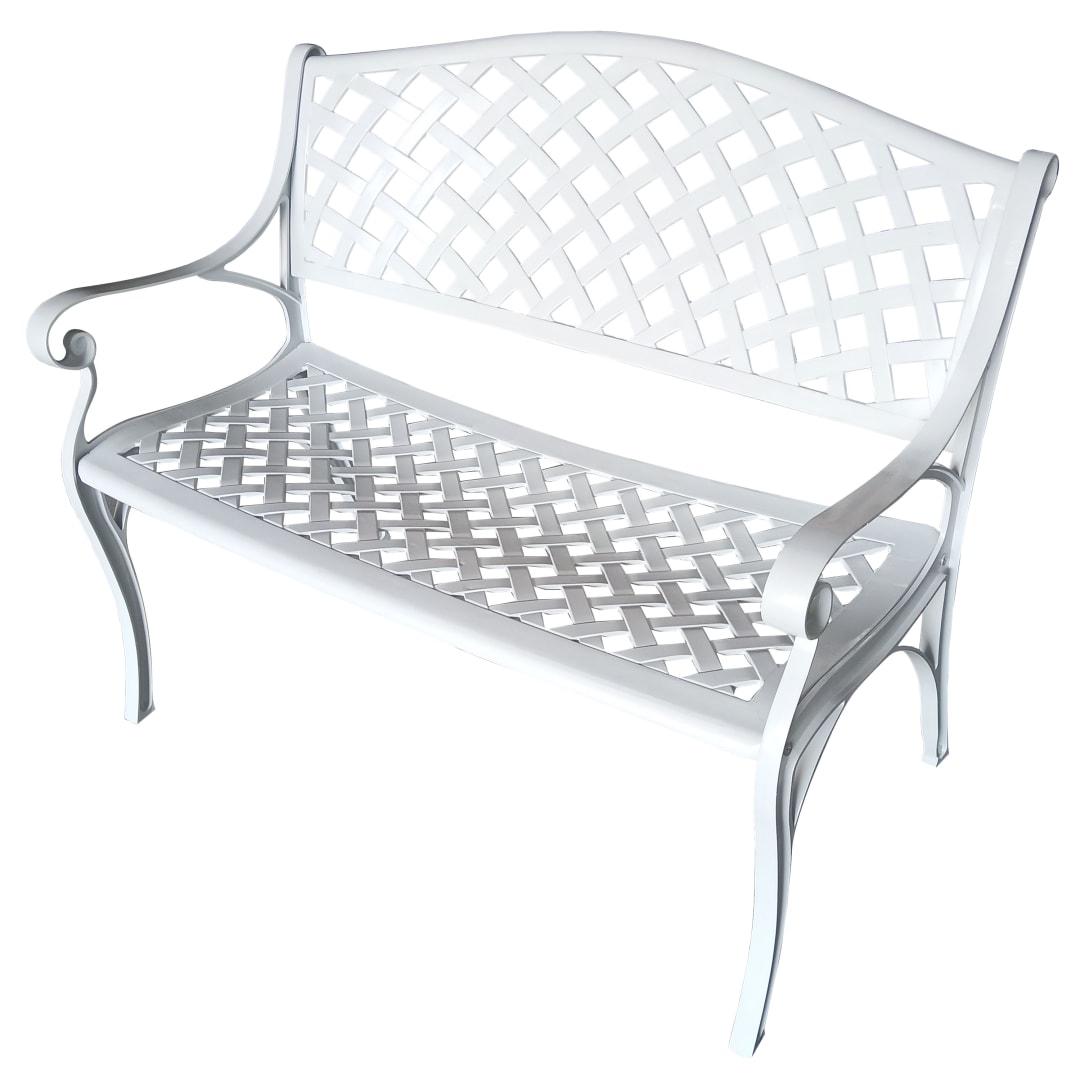 Outdoor Aluminum Modern White Patio Bench Loveseat