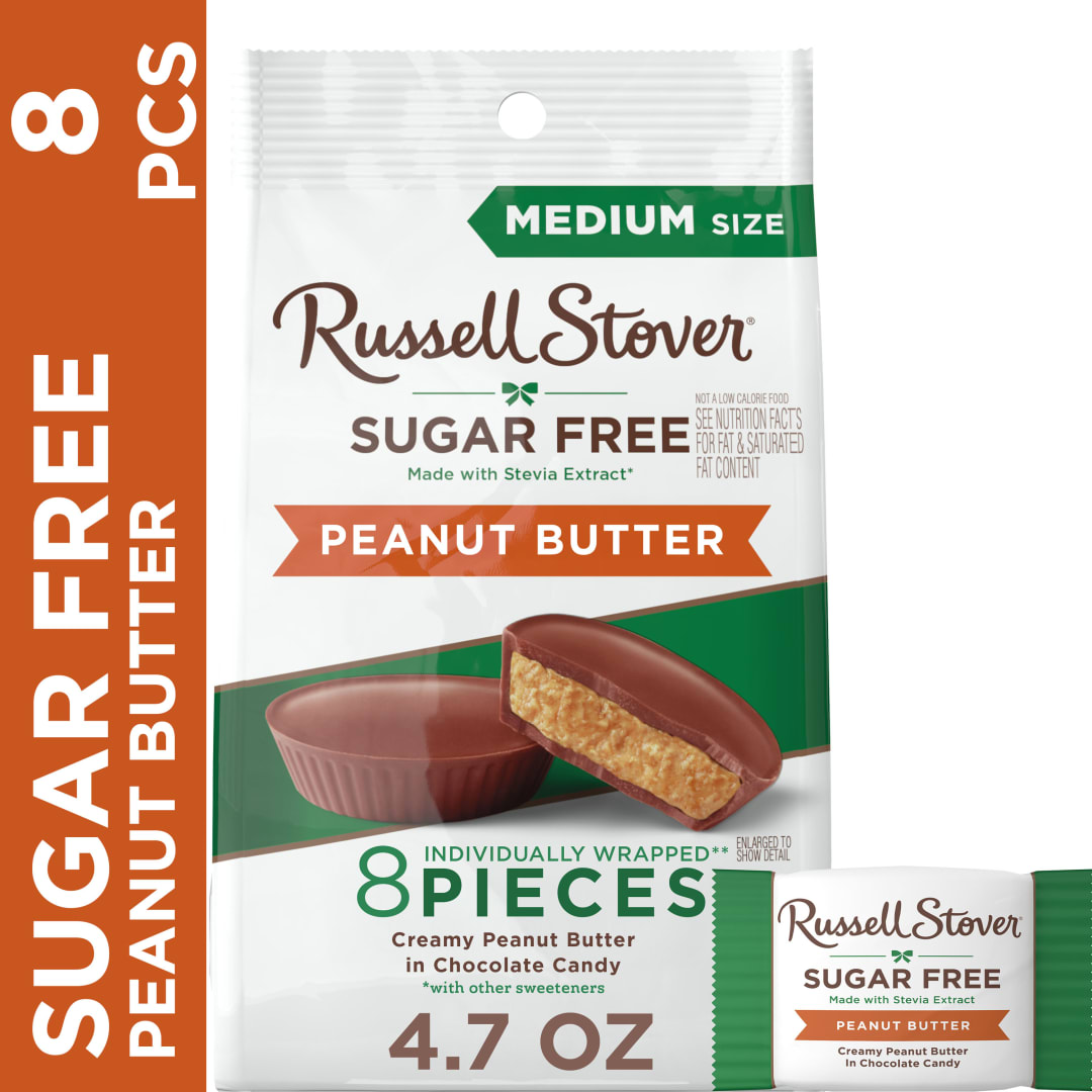 RUSSELL STOVER Sugar Free Peanut Butter Cup Chocolate Candy, 4.7 oz. bag