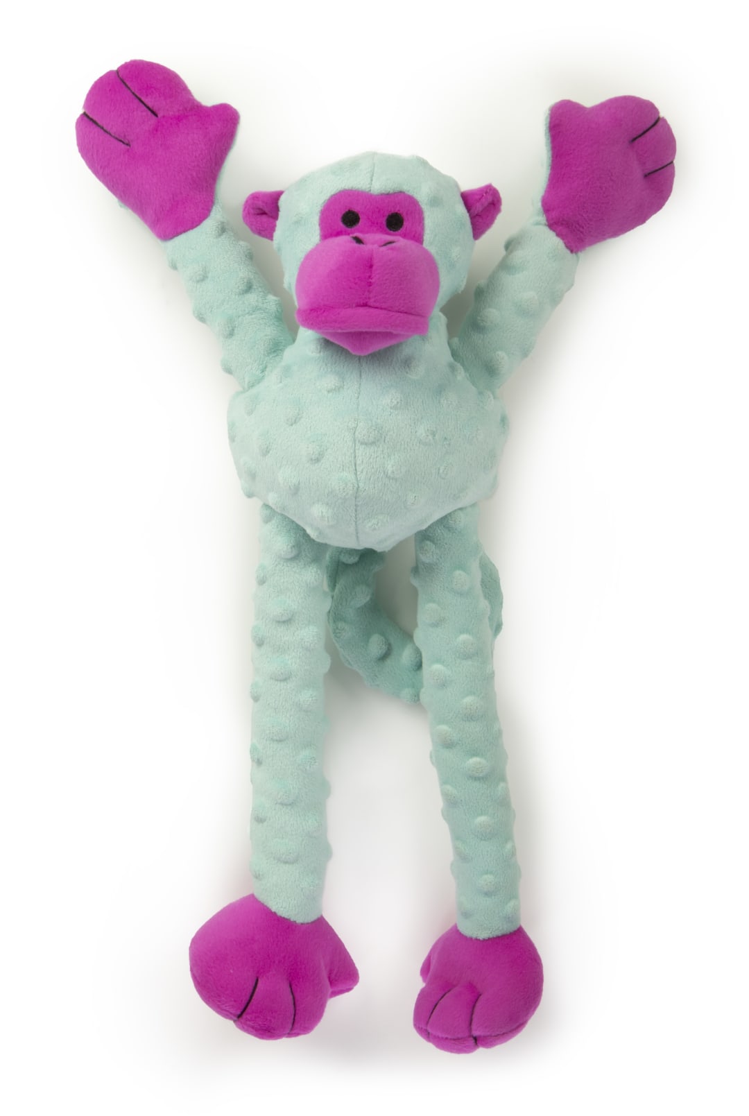 goDog Crazy Tugs Monkeys with Chew Guard Technology Durable Plush Squeaker Dog Toy, Turquoise, Large