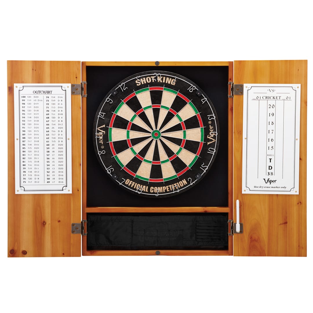 Viper Metropolitan Oak Steel Tip Dartboard Cabinet and Viper Shot King Bristle Dartboard