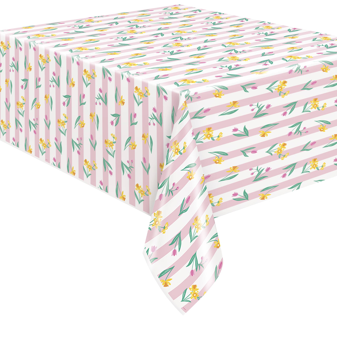 Pastel Spring Rectangular Flannel-Backed Vinyl Table Cover, 54" x 84"