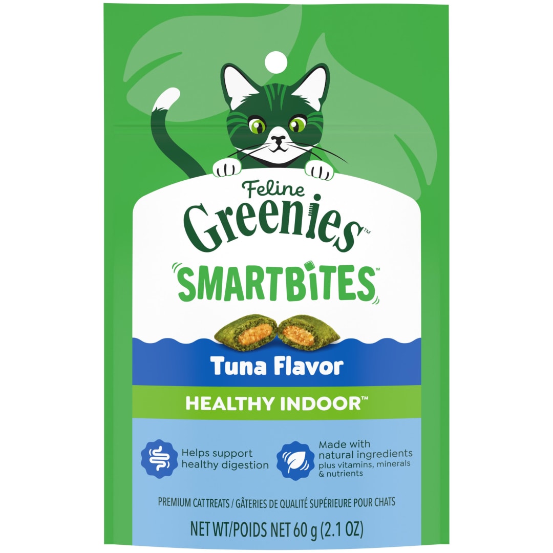 FELINE GREENIES SMARTBITES HEALTHY INDOOR Natural Treats for Cats, Tuna Flavor, 2.1 oz. Pouch
