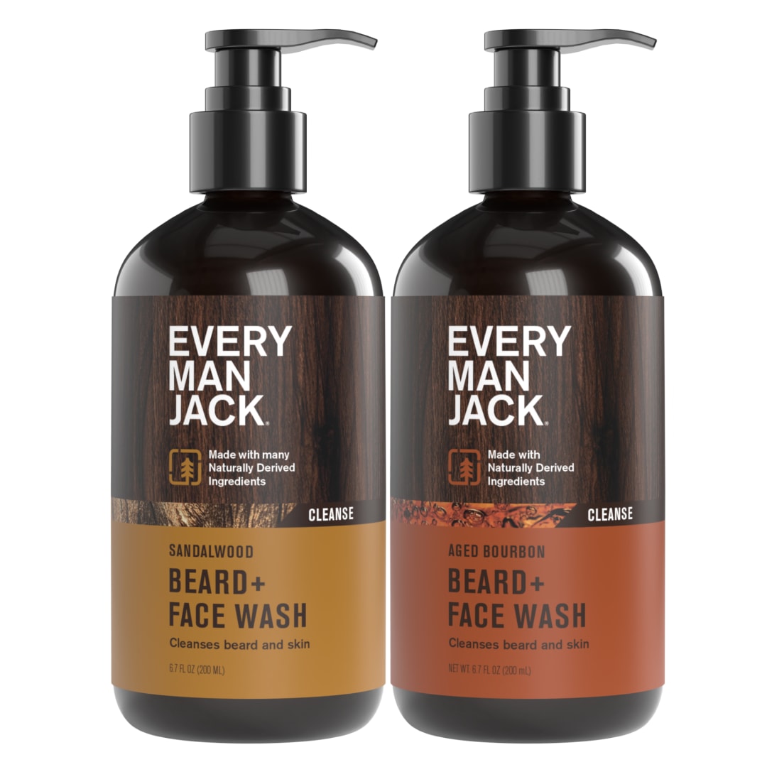 Every Man Jack Beard + Face Wash - Sandalwood & Aged Bourbon Bundle - Cleans & Softens Your Beard and Skin - Naturally Derived w/ Aloe and Glycerin- 6.7 fl oz - 2 Pack