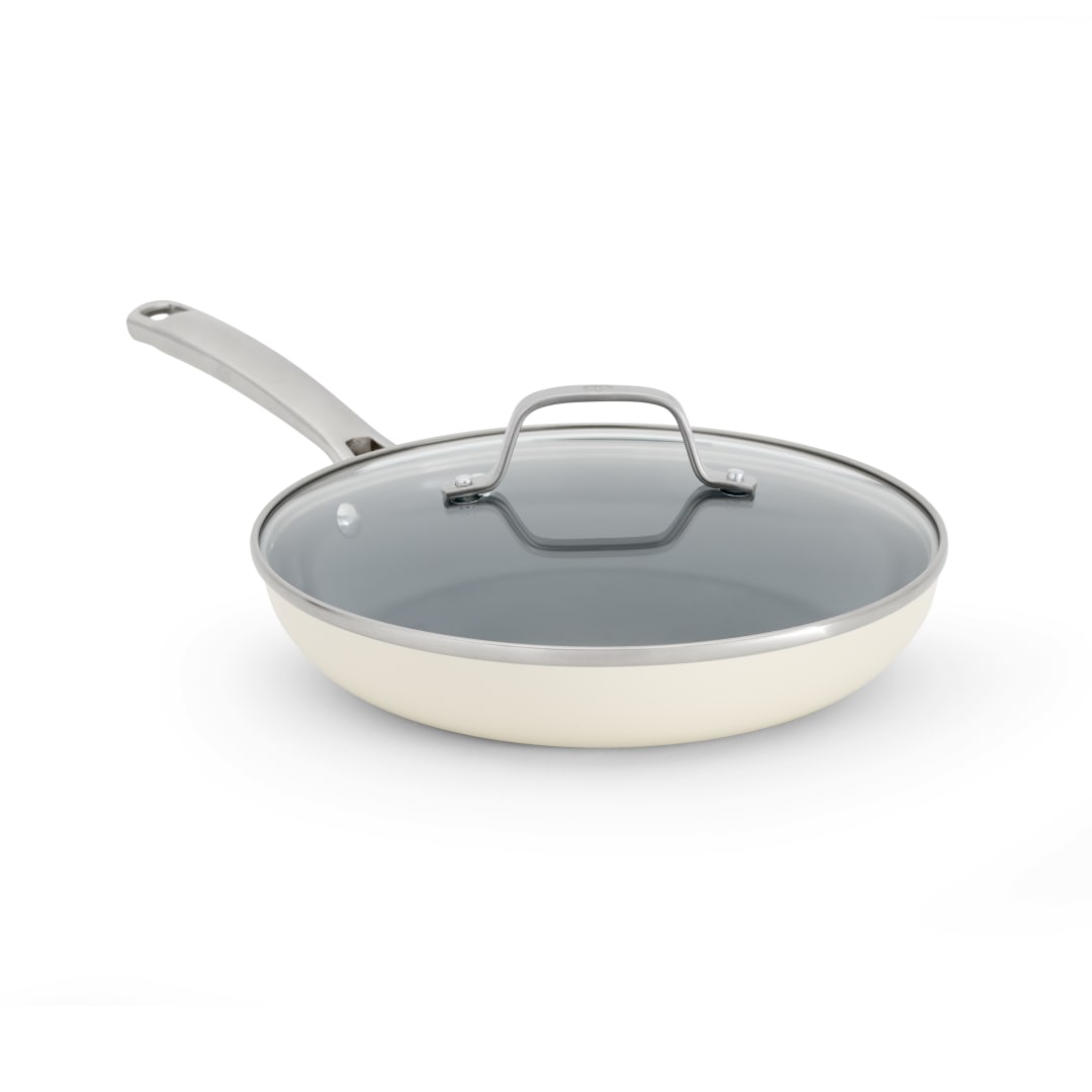 Calphalon Ceramic Nonstick 10 inch Frying Pan, Easy Cleanup Ceramic Pan for Searing, Sauteing, PFAS-Free Cookware, Dishwasher Safe, Metal Utensil Safe, Oven Safe, Flour