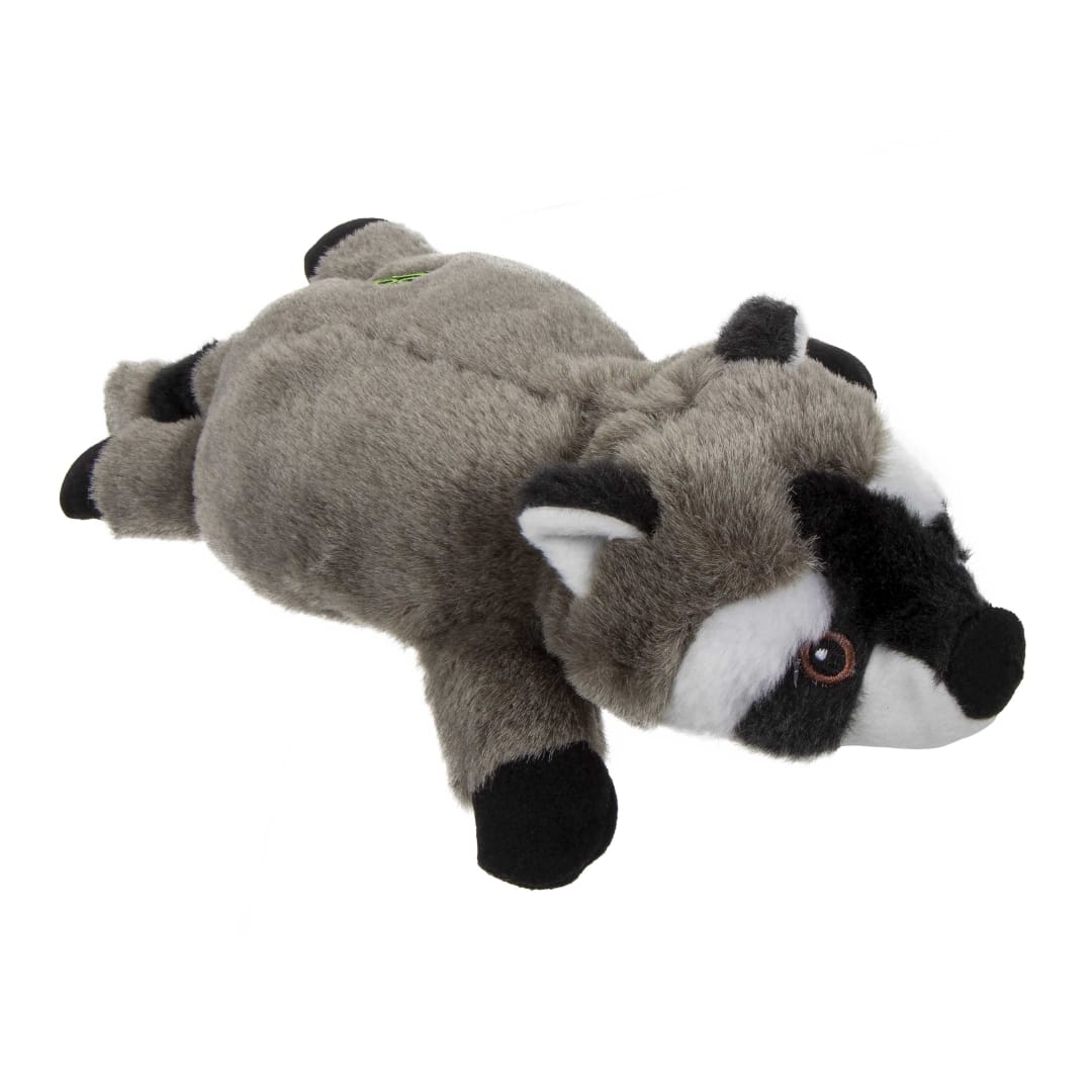 goDog Flatz Raccoon Squeaky Plush Flattie Dog Toy With Chew Guard Technology, Gray, Large
