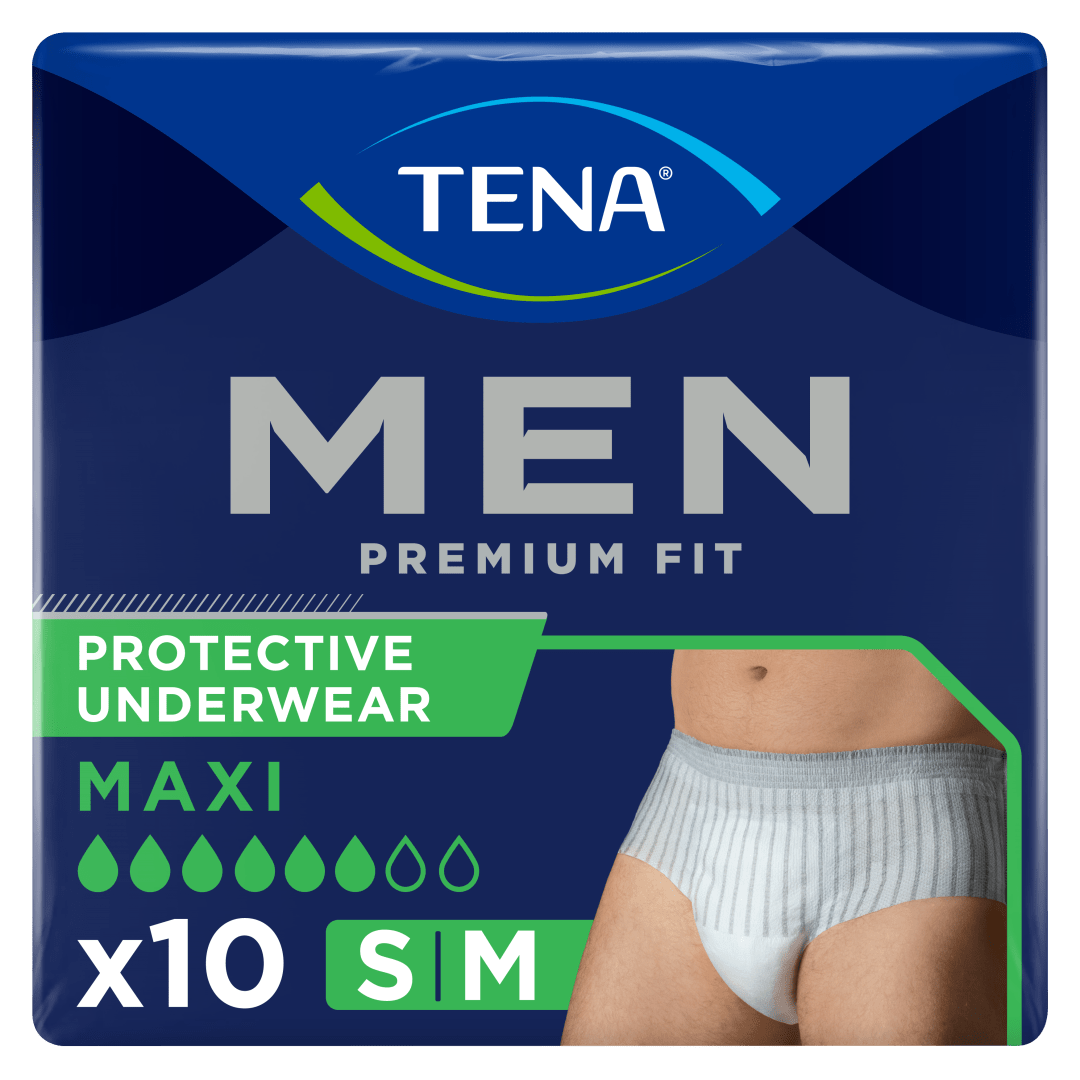 TENA Men Protective Underwear Level 4, 48 pairs of Incontinence Pants (12 x 4 packs) with a Masculine and Discreet Style, Breathable Pull-ups for Men with Heavy Bladder Weakness, Large Urine Leaks and Drips, Size Small/Medium.