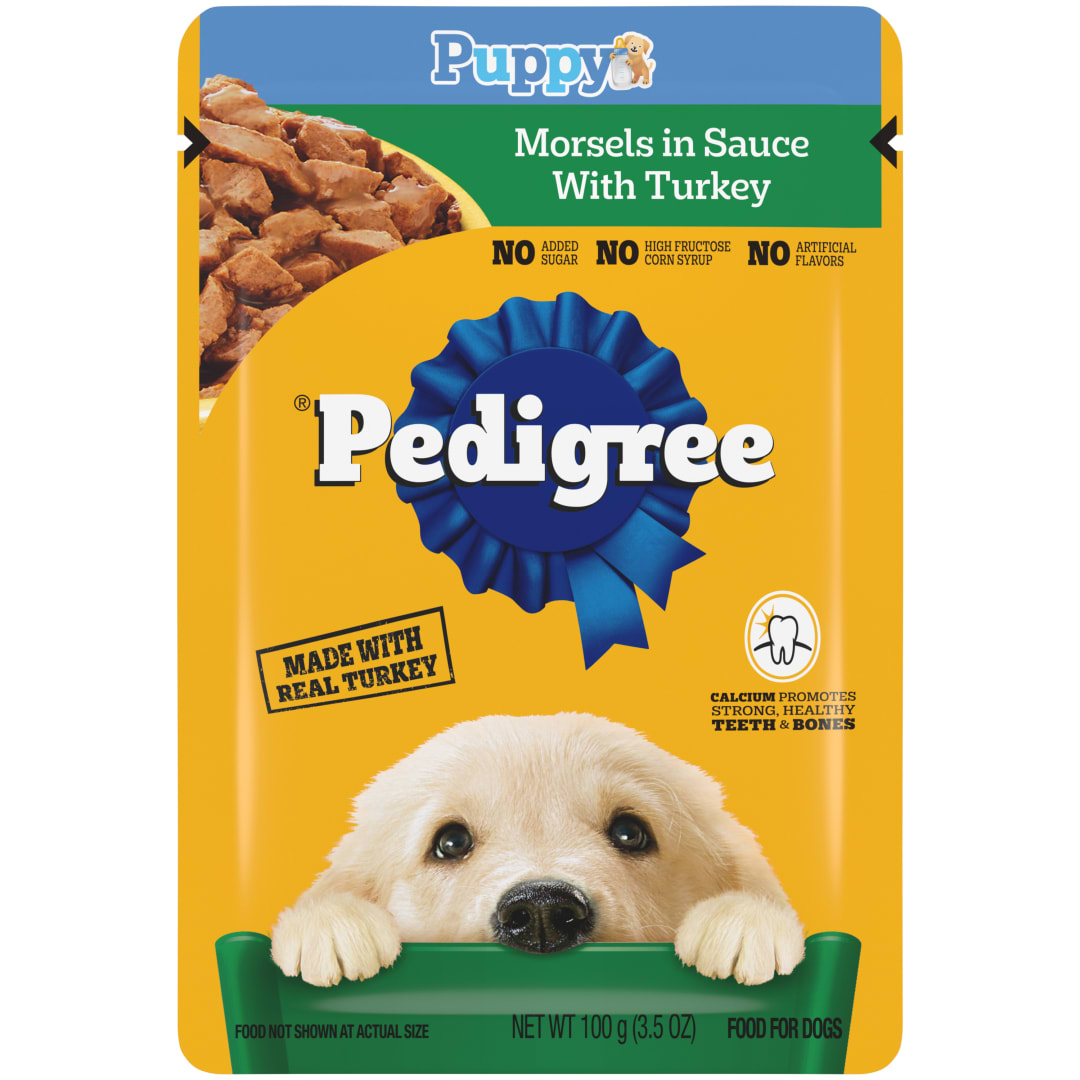 Pedigree Puppy Wet Dog Food Morsels in Sauce With Turkey, 3.5 oz. Pouches, 16 Pack