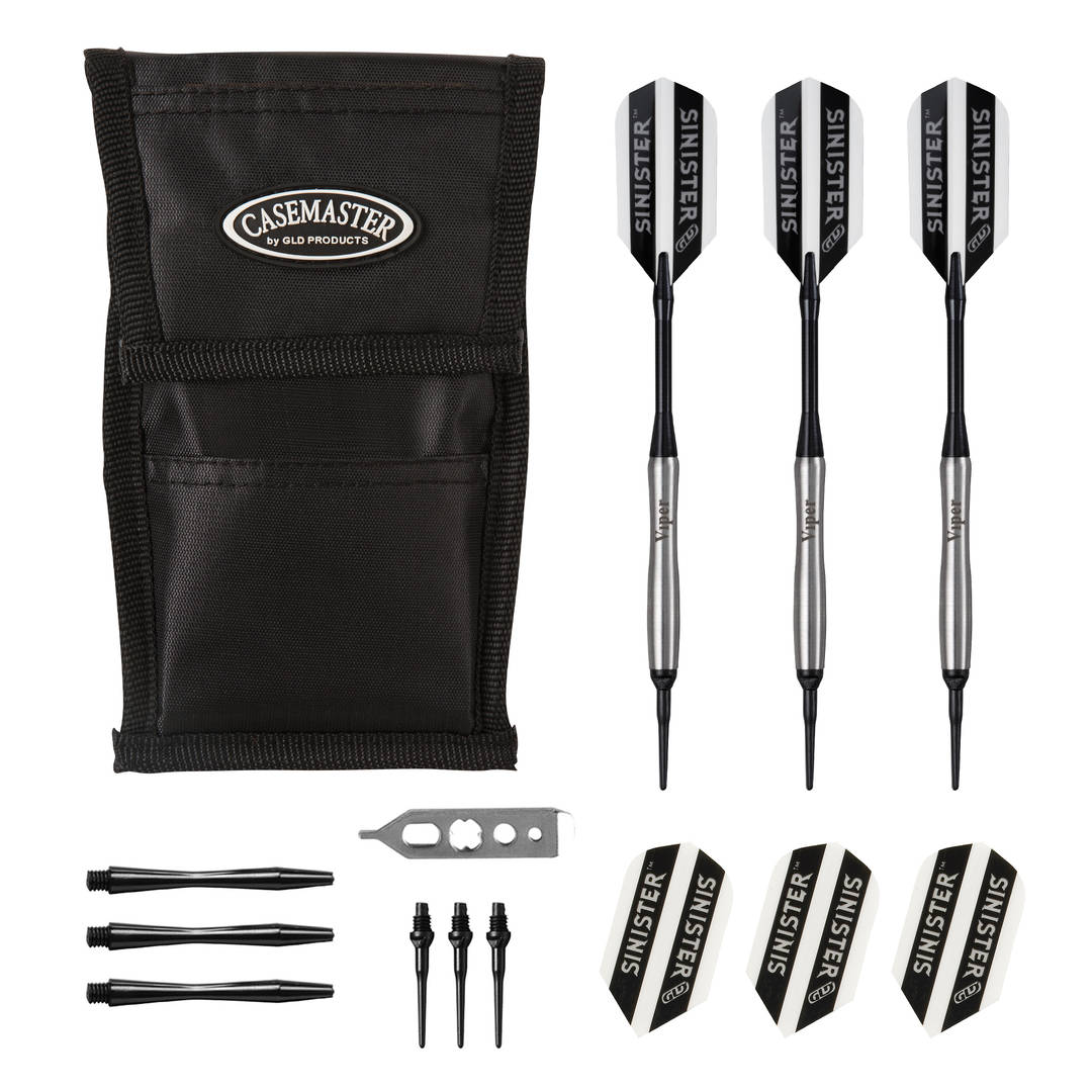 Viper Sinister Tungsten Soft Tip Darts Tapered Barrel 18 Grams and Casemaster Single Black Dart Case